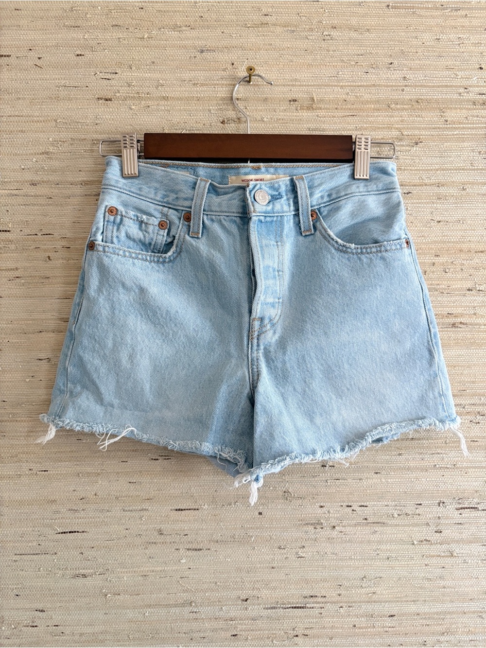 Levi's Light Blue High-Rise Cutoff Wedgie Shorts
